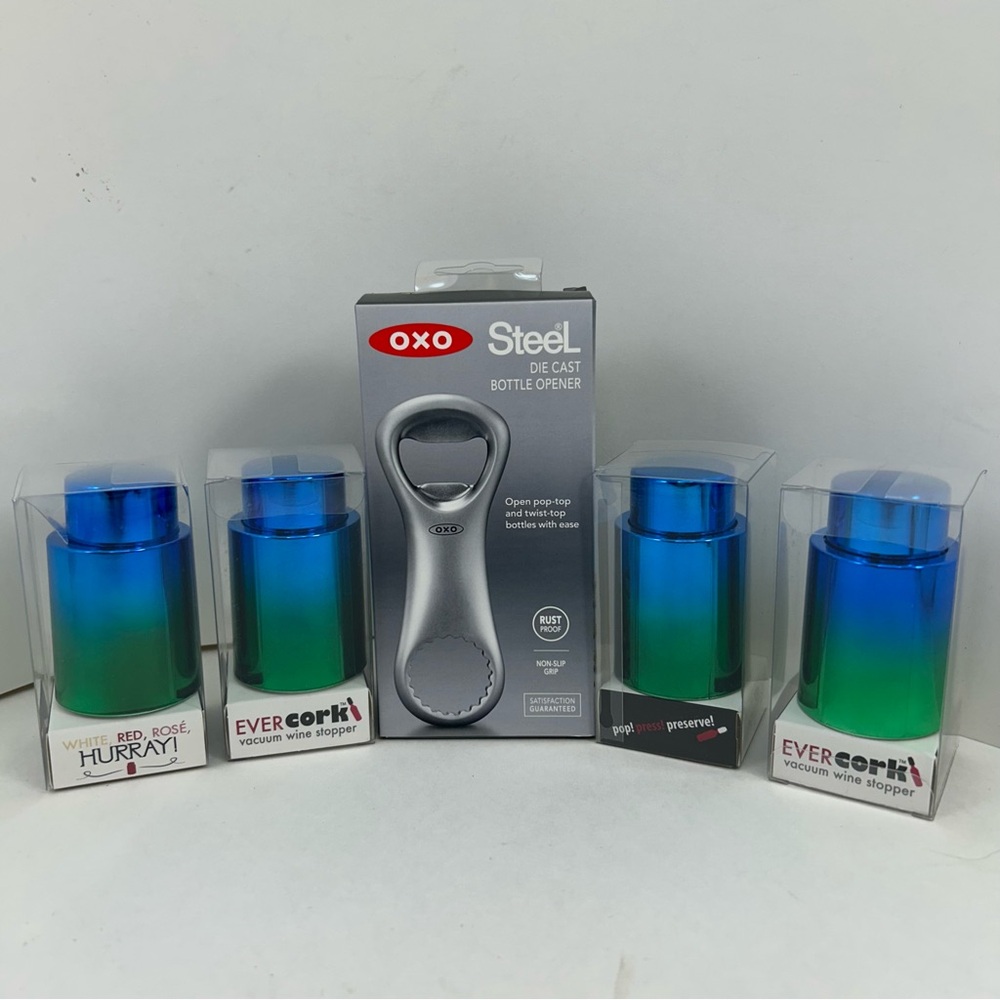 OXO Steel Bottle Opener + wine stopper set 🥳